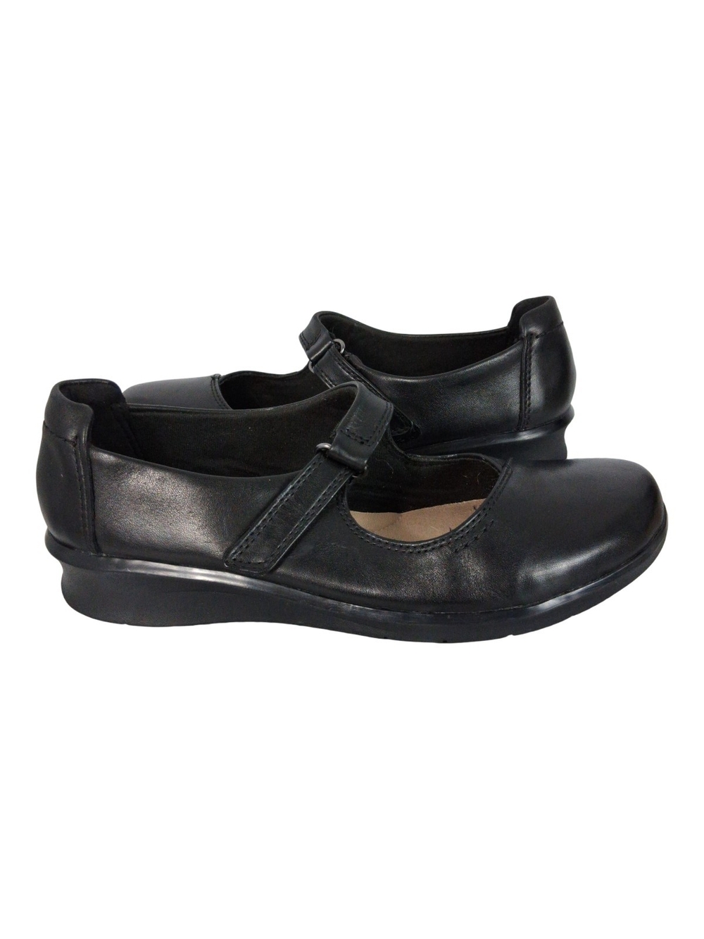 Clarks Hope Henley Womens 8.5 Wide Black Mary Jane Comfort Wedge Heel Shoes